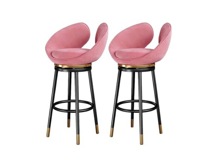 Drehbare Barhocker Set 2, Sitzhöhe 65/75 cm Samtsitz, Rückenlehne, schwarze Metallbeine, Kücheninsel(Pink,29.5in)