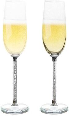 American Atelier Champagne Flutes Set of 2 Gem Filled Stem - 10 oz.
