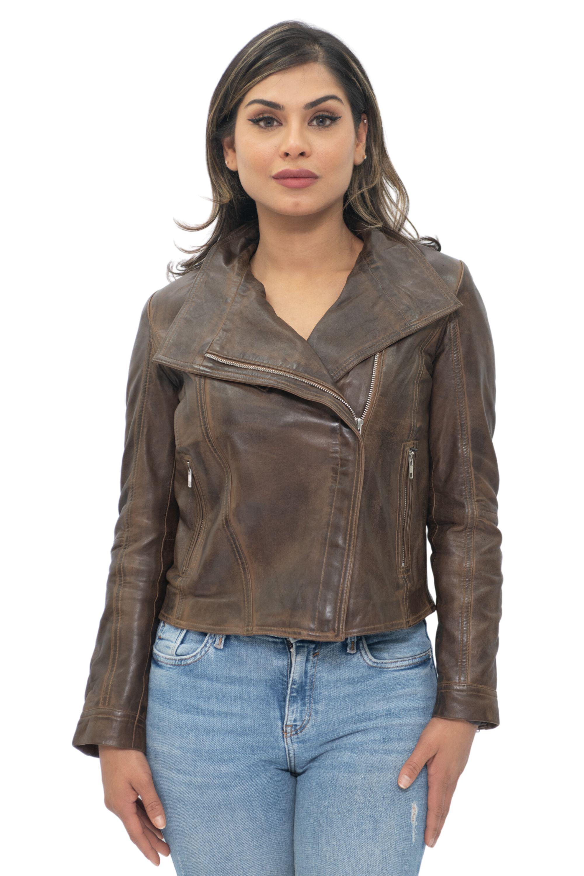 Damen-Bikerjacke aus Leder mit Schalkragen – Riga