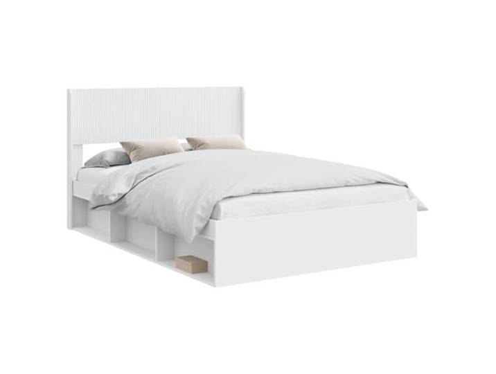 PUGYNBK Bettgestell mit Stauraum und Kopfteil, Weiß Hochwertiges Holz, Lattenrost, ohne Boxspring, einfache Reinigung, einfache Montage
