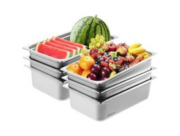 VEVOR Bac Gastronorme GN 1/1 Lot de 6, Récipient Inox pour Bain-marie 0,8 mm d'Épaisseur, Bac Inox Alimentaire 15 cm Profondeur, pour Fours à Convection, Réfrigérateurs, Stockage, Restauration