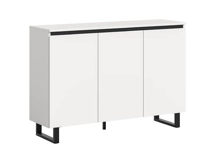 furnling Sideboard Tomea, Kommode, Schrank, mit 3 Türen & 6 Fächern, höhenverstellbare Einlegeböden, Breite ca. 120 cm, Weiß Melamin mit Schwarz, FSC®-Zertifiziert, Made in EU