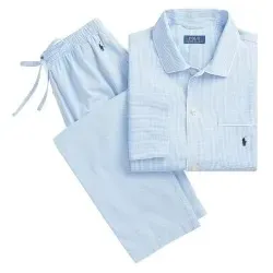 Polo Ralph Lauren für Herren. 714514095001 Langer Schlafanzug aus Popeline mit blauen Vichy-Karos (S), Heimtextilien, Baumwolle, Langarm