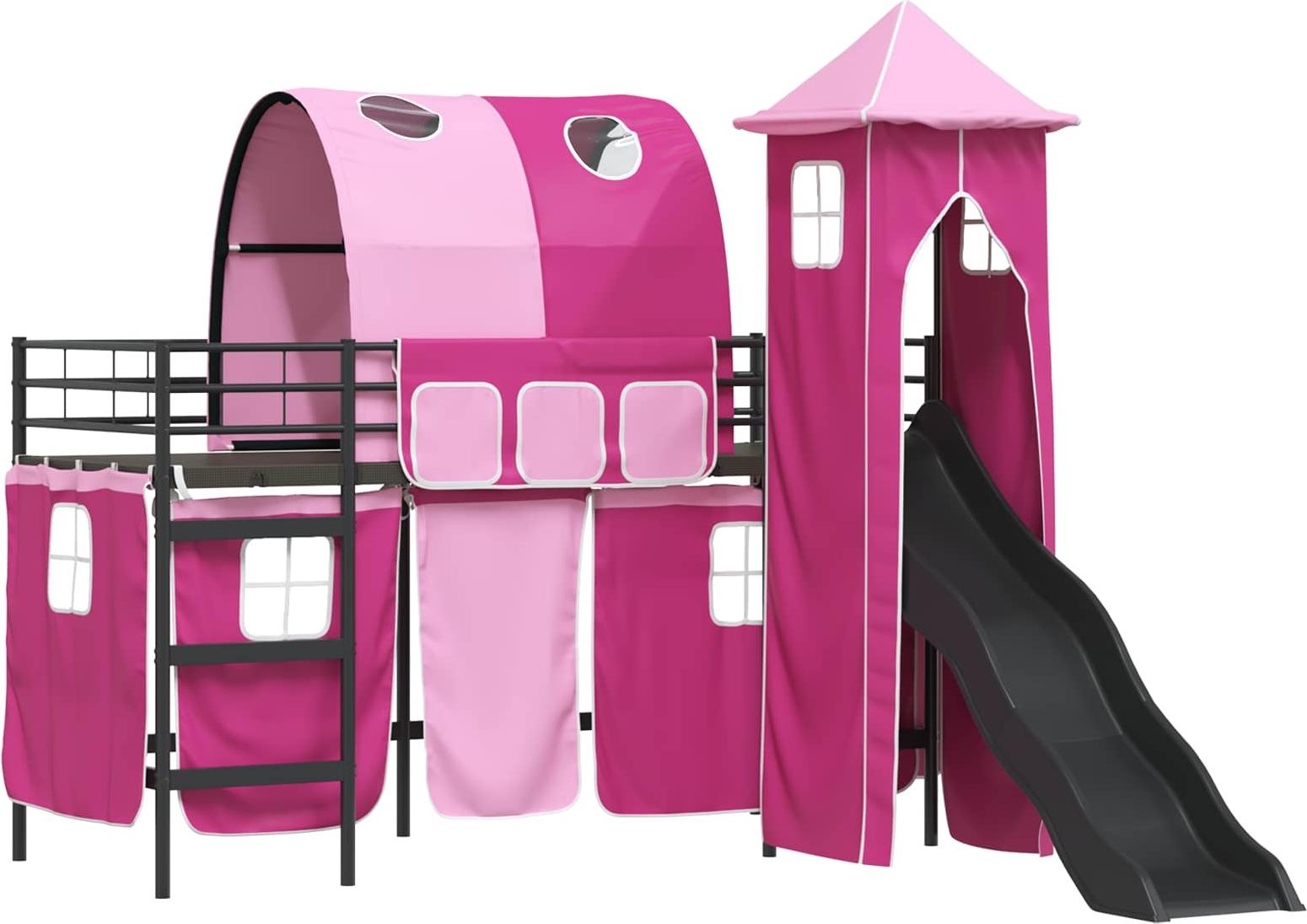 Kinder Etagenbett Gestell Schwarz und Pink 90 x 190 cm Metall