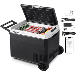 VEVOR 60 L Elektrische Kompressor Kühlbox, 12/24 V DC & 100-240 V AC Tragbare Autokühlbox mit Rollen & Griff, Gefrierschrank bis -20°C, Mini-Kühlschrank für Auto, Wohnmobil, Lkw, Camping & Outdoor