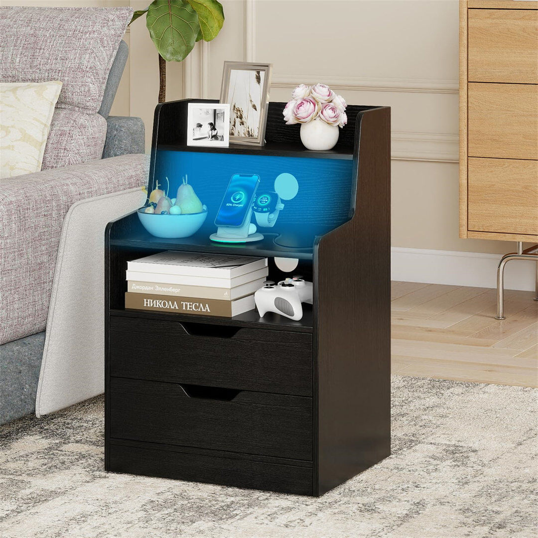 Brayden Studio 45 cm W Bedside Table Black 73cm H X 45cm W X 35cm D