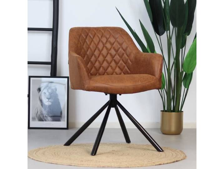 Chaise Salle A Manger Industrielle Dex - Marron - Avec Accoudoirs - Cuisine - A Monter Soi-Même