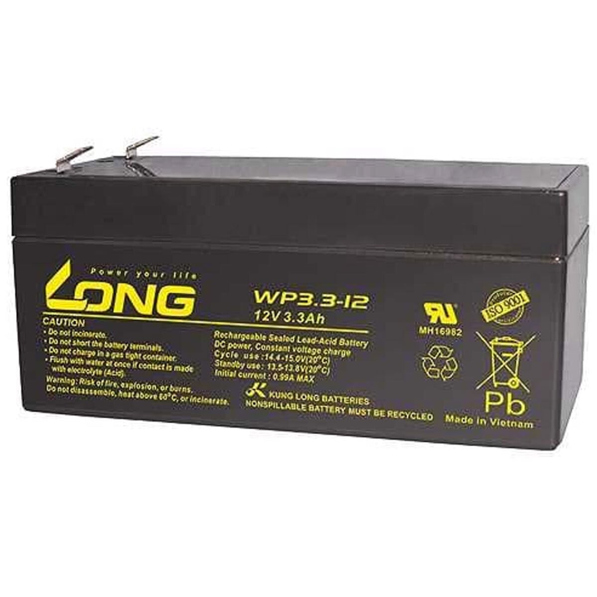 Kung Long WP3.3-12 loodaccu 12V 3300mAh met 4,8mm Faston-aansluitingen