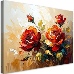 LEINWANDBILD Rote Rosen Blumen auf beigem Hintergrund Farbeffekt 100x70cm