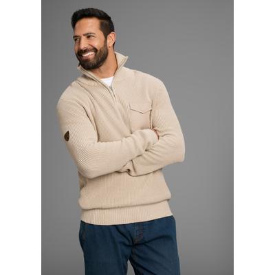 Troyer H.I.S "Neue Kollektion Highlight Rippen-Optik", Herren, Gr. XL (56/58), beige (beige melange), Strick, Obermaterial: 50% Baumwolle, 50% Polyacryl, meliert, regular fit, Rippbündchen, Pullover Troyer, mit Brusttasche, Perfekt für die kältere...