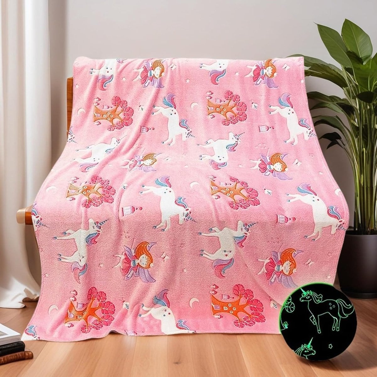 ShopVlot Kinderen Dekbed Eenhoorn - Fluffy Fleece - Lichtgevend - 130 x 150 cm