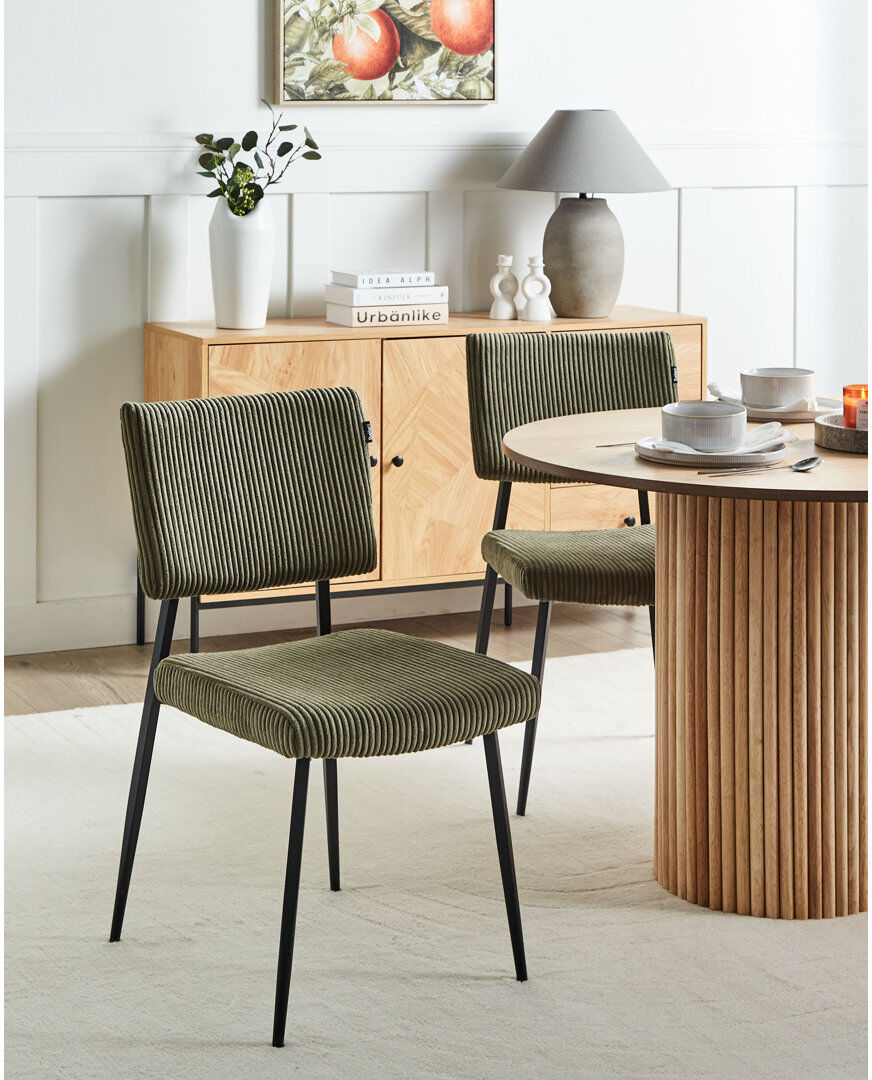 Beliani Set of 2 Dining Chairs STURGIS Corduroy Green 87cm H X 47cm W X 54cm D