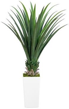 Nearly Natural 4-ft UV Resistant Spiked Agave Plant in White Tower Planter