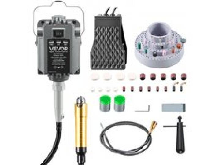 VEVOR Elektrische Drehwerkzeug, 1200 W, 30.000 U/min, Flexshaft-Rotationswerkzeug mit Fußpedalsteuerung, Hängemühle mit 112-tlg. Zubehör, Schnellschleife zum Schleifen, Polieren & Trennen