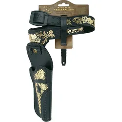 Schrödel 703 4111 - Ideal Westernland - Pistolengürtel 1 Holster (78cm, schwarz mit Goldprägung)