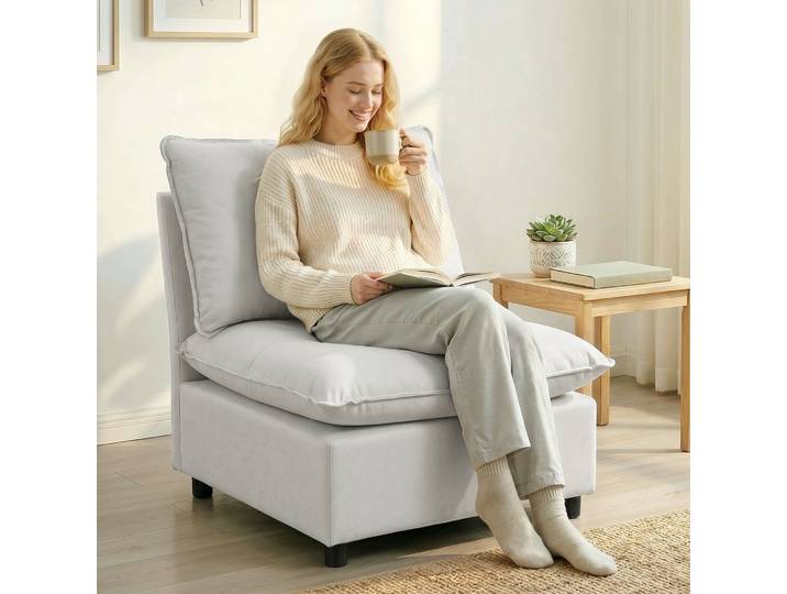 HOMCOM Fauteuil Moderne Leathaire Large Profond Rembourré Gris