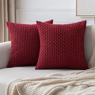 Perfect Picks Market "Burnt Orange Corduroy Striped Cushion Covers For Farmhouse Sofa & Living Room Decor red 15.75"" 15.75"" Inches"