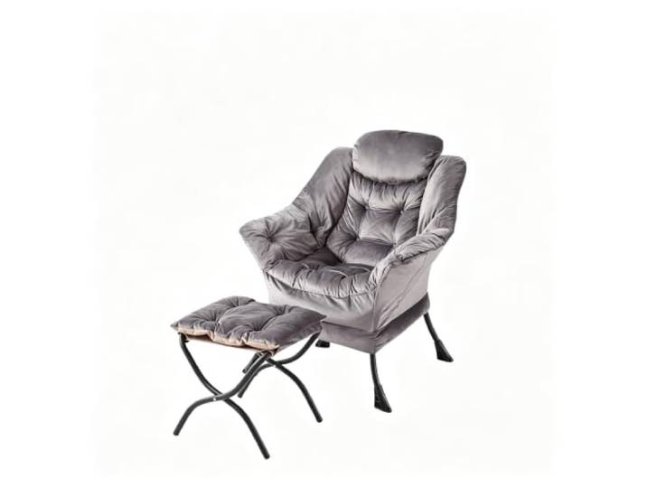 GarveeHome Lazy Chair mit Ottoman Holland Velvet Stahlrahmen Fußstütze Ergonomische Form, Seitentasche, Abnehmbarer Bezug, Waschbar, Leseecke