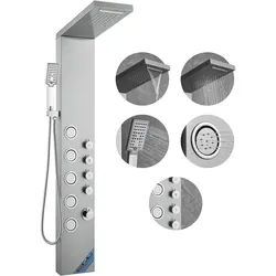 VEVOR Duschsäule Duschsystem Duscharmatur, 4 Duschmodi, Duschset, Regenfall, Wasserfall, 5 Ganzkörpermassagedüsen und Handbrause mit 3 Einstellungen und 1,5 mSchlauch, Wandduschset aus Edelstahl