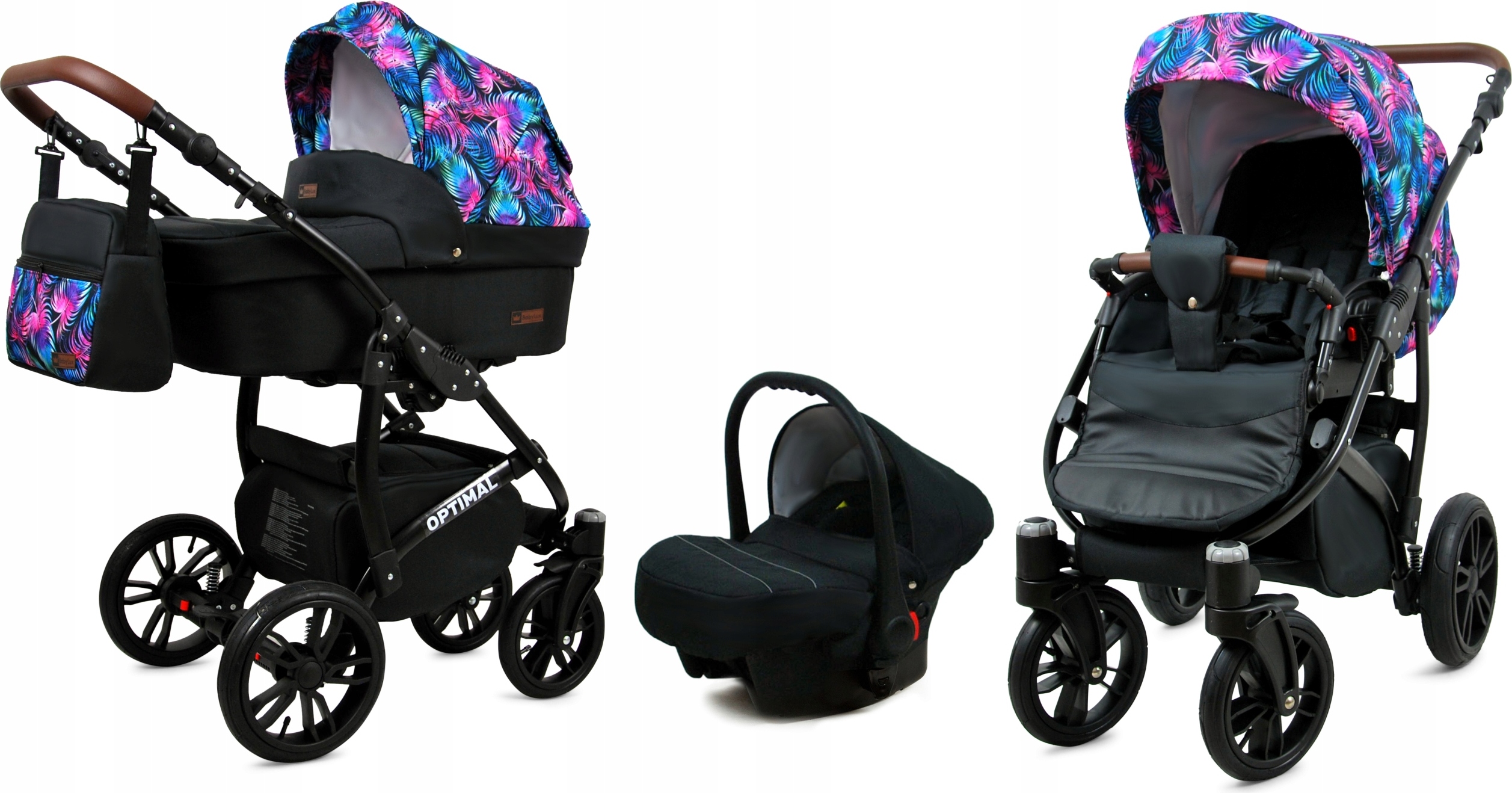 BabyLux Optimal | 3in1 Kinderwagen Set | Colorful Feathers | Kombikinderwagen | Kinderwagenset
