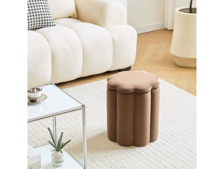 Pouf de salon avec rangement en velours marron
