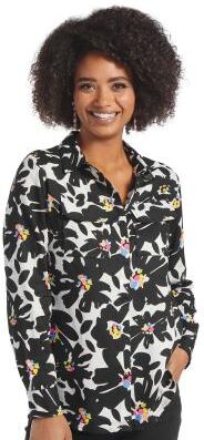 Masseys Favorite Button-Down Shirt (Size 5X) Black White Floral, Viscose