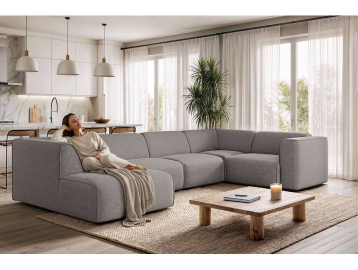 Wohnlandschaft GOODPRODUCT Merid U-Form, B: 367 cm , grau (taupe), B:367cm H:70cm T:206cm, 100% Polyester, Sofas, Wohnlandschaft, jederzeit durch Module erweiterbar