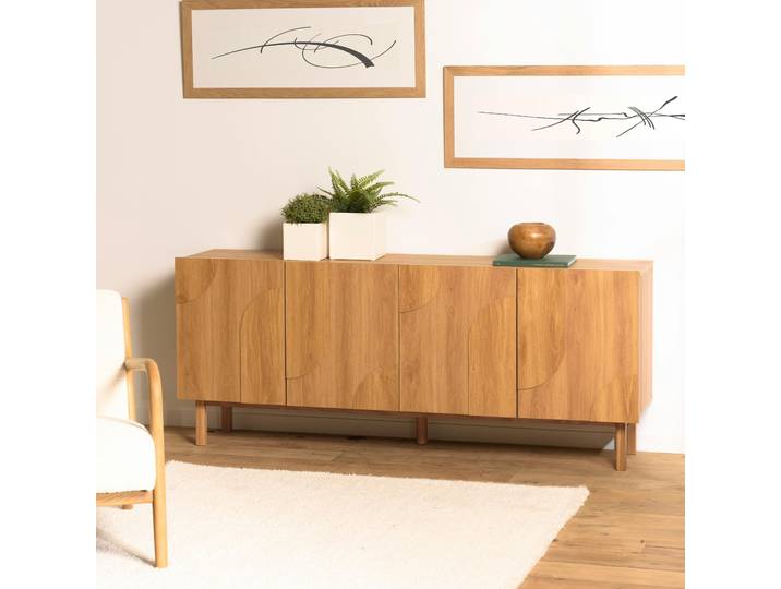 Buffet couleur naturelle 4 portes décor motif arrondi ELTON