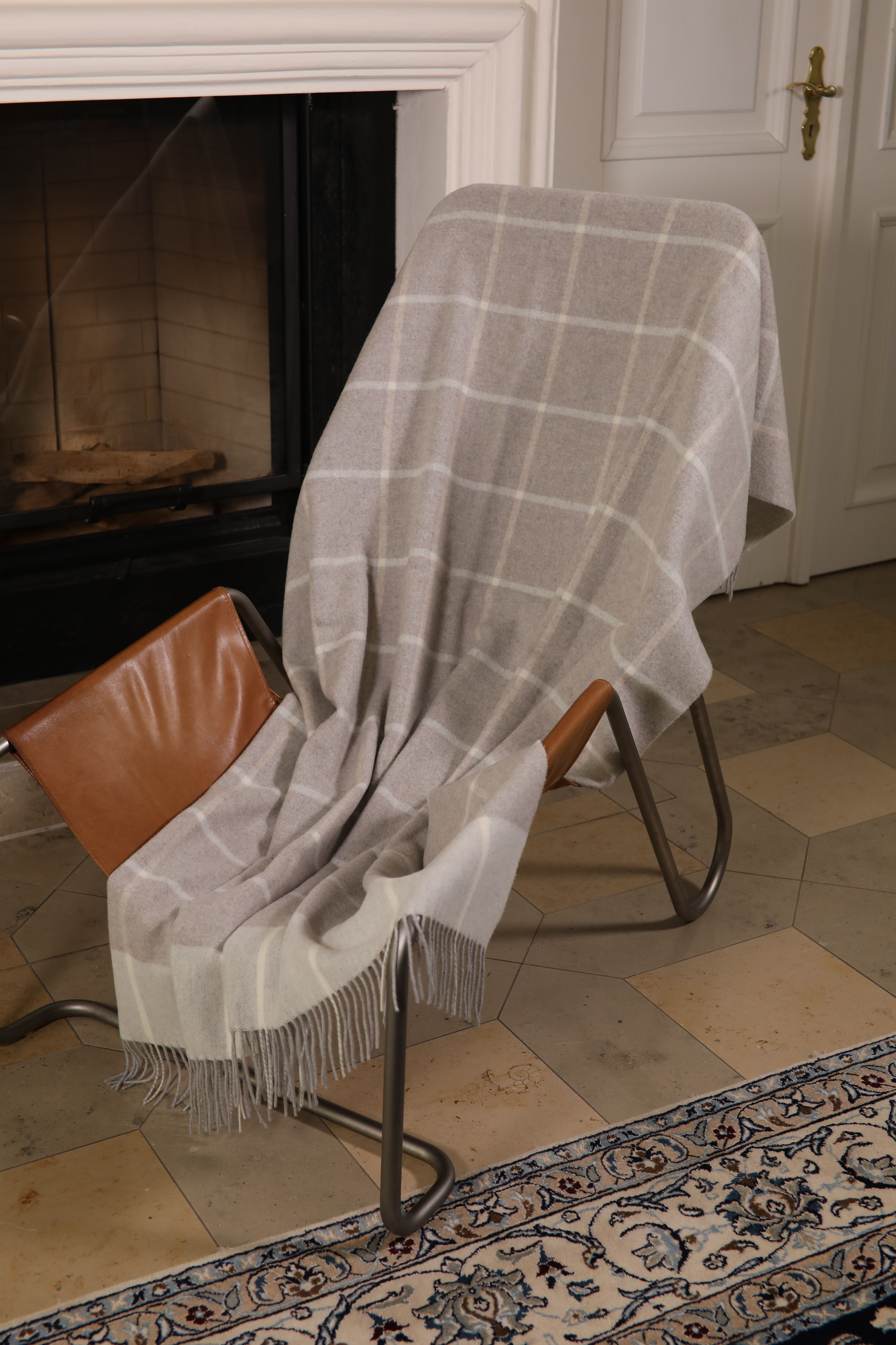 Plaid CASATEX "Harry Lontra", beige, B:130cm L:190cm, Kaschmir, Wolle, Wohndecken, Plaid, elegantes Design, grosse Karos beige B/L: 130cm x 190cm