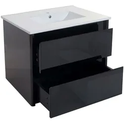 Waschbecken + Unterschrank MCW-B19, Waschbecken Waschtisch Badezimmer, hochglanz 50x80cm ~ schwarz