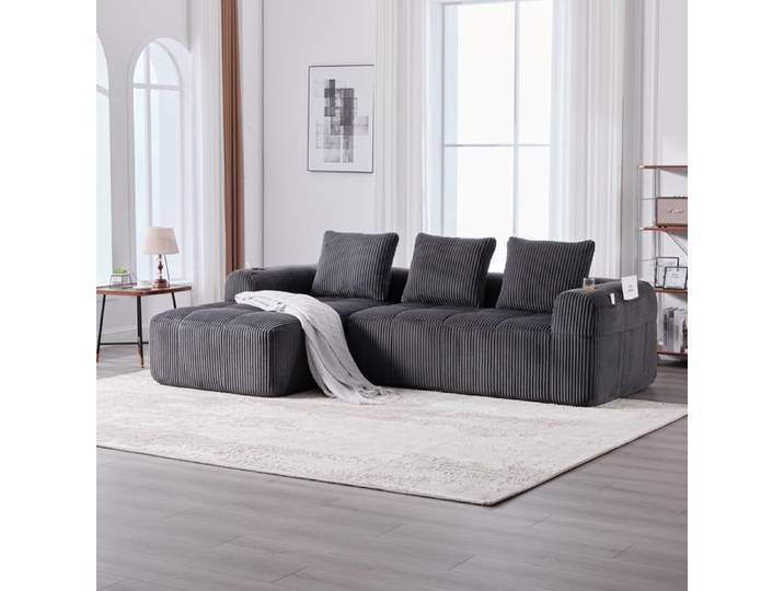 Luscriate - Canapé compact en velours côtelé – doux Modulable et pratique au quotidien avec une poche latérale et un porte-gobelet