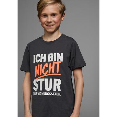 T-Shirt KIDSWORLD "ICH BIN NICHT STUR", Jungen, Gr. 176/182, grau (anthrazit), Jersey, Obermaterial: 100% Baumwolle, bedruckt, Basic, Basic, Rundhals, Shirts T-Shirt, Kurzarm, mit Rundhalsausschnitt, mit trendigem Aufdruck