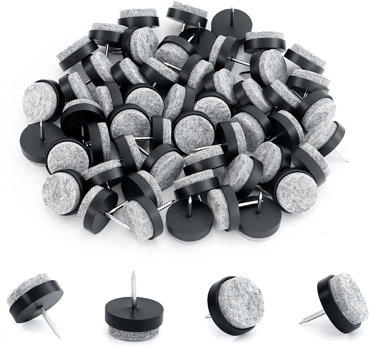 55x Ronde Viltglijders met Nagel voor Meubels, 22 mm, Zwart