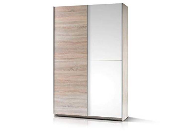 moebel-eins Aric Schwebetürenschrank Kleiderschrank Schrank Dielenschrank 125 x 195 x 38 cm (BxHxT) Eiche Sonoma Dekor/weiß, Eiche sonomafarbig/Weiss