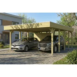 Skan Holz Doppelcarport Friesland 546x708 cm mit Abstellraum Set D schiefergrau