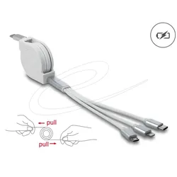 DeLOCK USB Type-C 3 in 1 Aufrollladekabel für Lightning / Micro USB / USB Type-C weiß