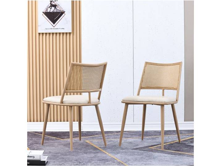 Chaises De Salle A Manger Lot De 4 Beige Chaises Rotin Et PU FloraGrace Pour Salle A Manger Montage Rapide 46x48x80cm
