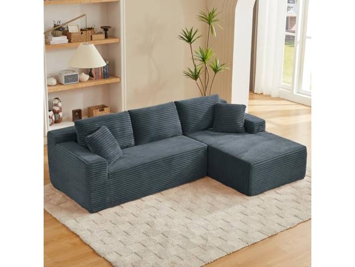 Anwick Ecksofa L-förmig mit Schlaffunktion, Modulares 3-Sitzer mit Chaiselongue Links, Cordbezug, Tiefe Sitzfläche, Montagefrei 252 x 163 cm (Dunkelgrau)