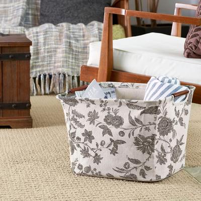 Household Essentials Storage Bin with Wood Handles, Floral
