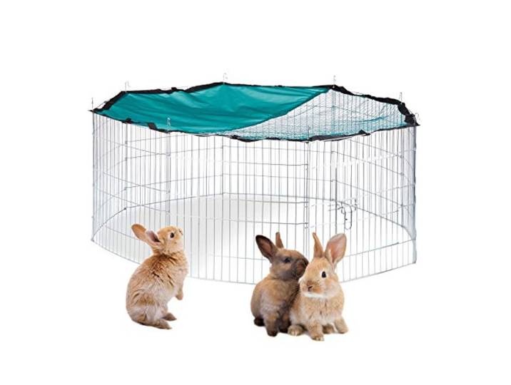 Relaxdays Cage extérieur Lapin XL\, avec Filet\, enclos pour rongeurs\, avec Protection Contre Le Soleil\, Ø 145 cm\, zingué