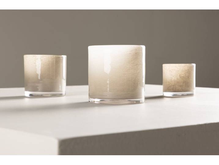 Laterne Eddie - Laterne aus Glas in verschiedenen Farben - Beige - Luxusbetten24