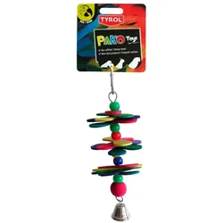 TYROL Mikado Pako Vogelspielzeug, 25 cm - Bunte Holzplättchen mit einer Glocke