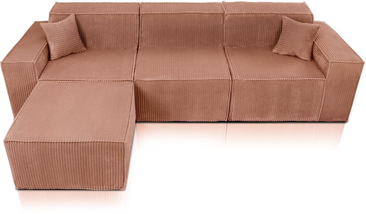Beat Hoekbank Ribstof Terracotta/Roze