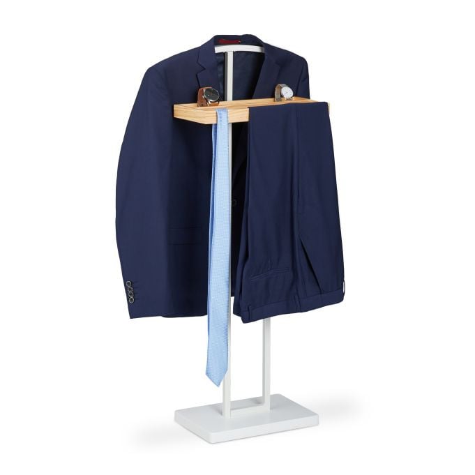Relaxdays Dressboy met houten plankje, wit