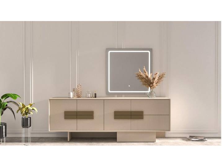 JVmoebel TV-Schrank Elegante Konsole mit Spiegel und integrierter Beleuchtung