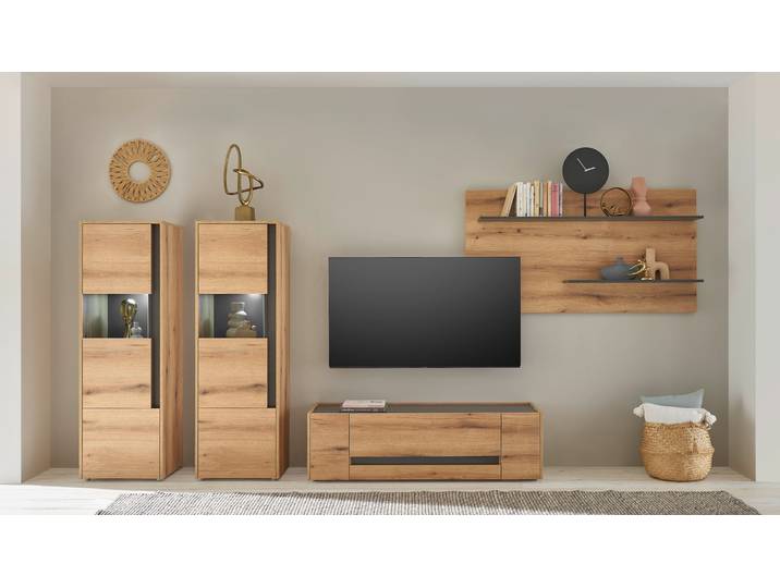 Wohnwand HOME AFFAIRE City/Giron , braun (eichefarben), B:340cm H:170cm T:45cm, Kastenmöbel-Sets, Wohnwand