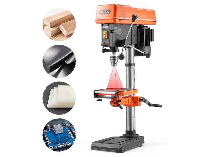 Perceuse à colonne VEVOR 305 mm\, perceuse à colonne 550 W\, perceuse à colonne avec régulation de la vitesse de rotation 340-2200 tr/min\, table inclinable à 45°\, laser et LED\, perceuse pour le travail du bois et du métal