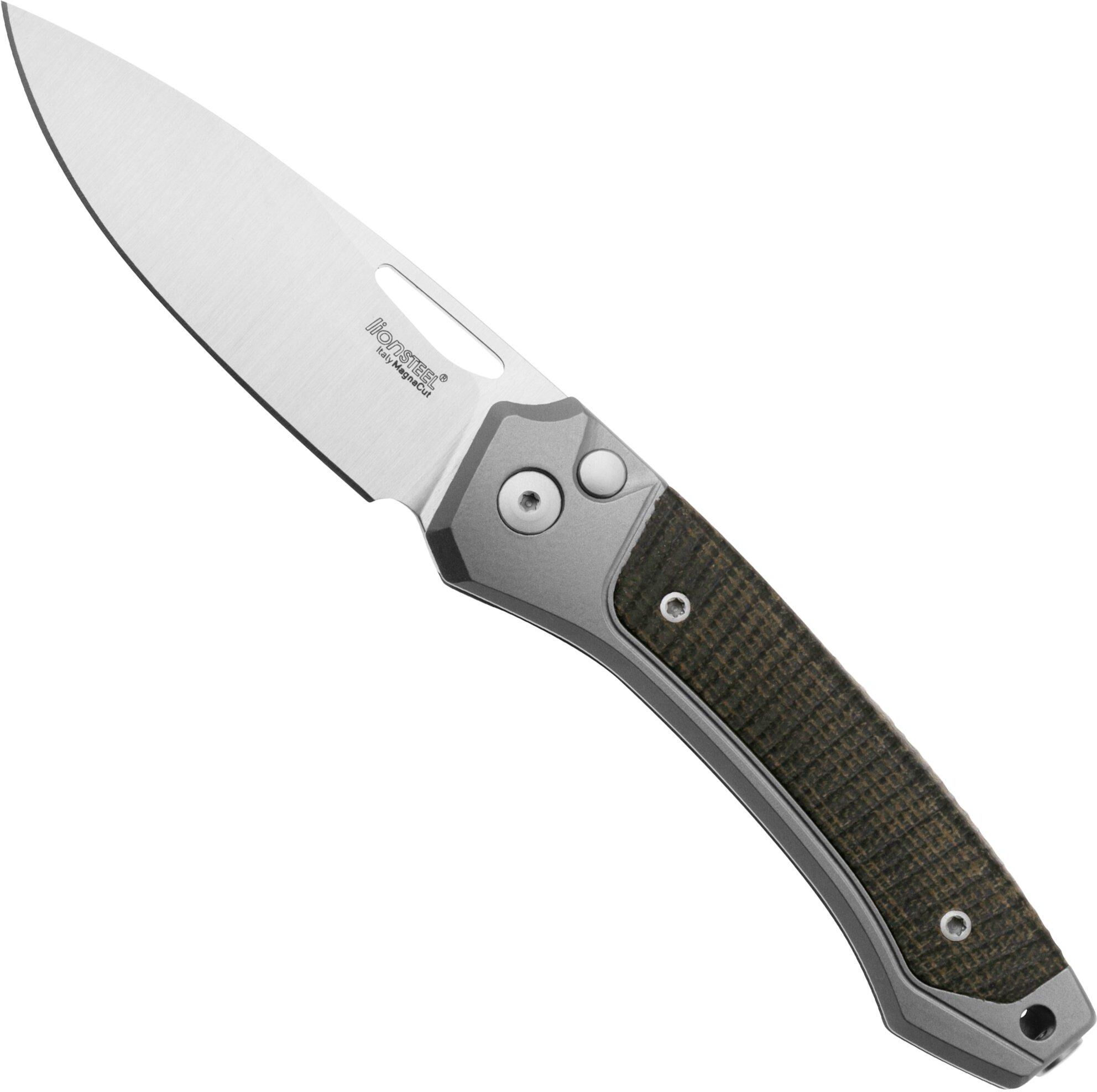 Lionsteel Twain TW-GY-CVG Titanium, Green Canvas Micarta, coltello da tasca, Gianni Pauletta design