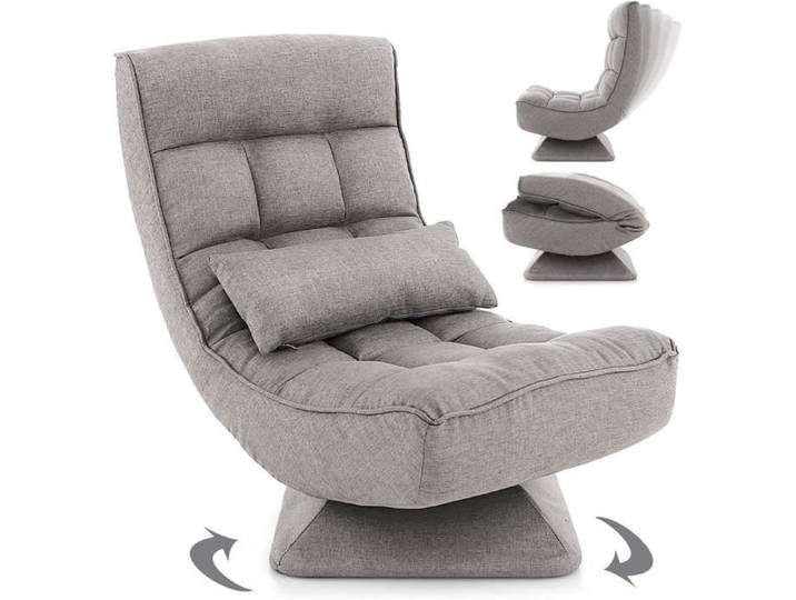 RELAX4LIFE Fauteuil au Sol Pivotante à 360° Dossier Réglable en 5 Positions Chaise de Sol Pliable pour Lire/Reposer/Méditer Gris