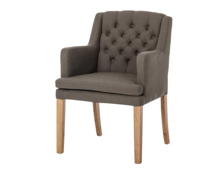 home24 Armlehnenstuhl Braun 67 x 60 x 87 cm Bezug Webstoff, Beine Massivholz Eiche geölt, Landhausstil, für Küche oder Bar